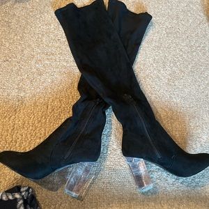 Thigh High Clear Heeled Boots